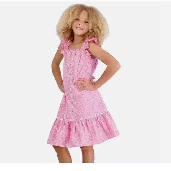 French Connection Girl's Smocked Dress Teal Blue Floral Dress - Picture 1 of 3